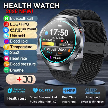 2025 Health Smart Watch – ECG+PPG, Blood Pressure, Blood Oxygen, Uric Acid, Bluetooth Call