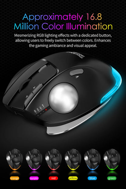 Wireless Bluetooth Trackball Mouse – RGB, 2.4G, Ergonomic, 3-Device Connection for PC & iPad
