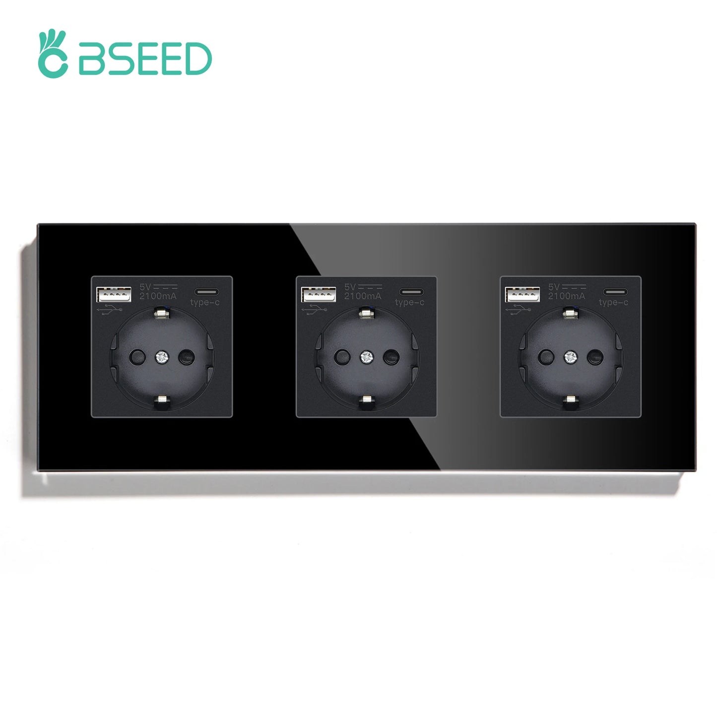 BSEED EU Wall Socket with USB-C Charging Port – Glass Panel 16A