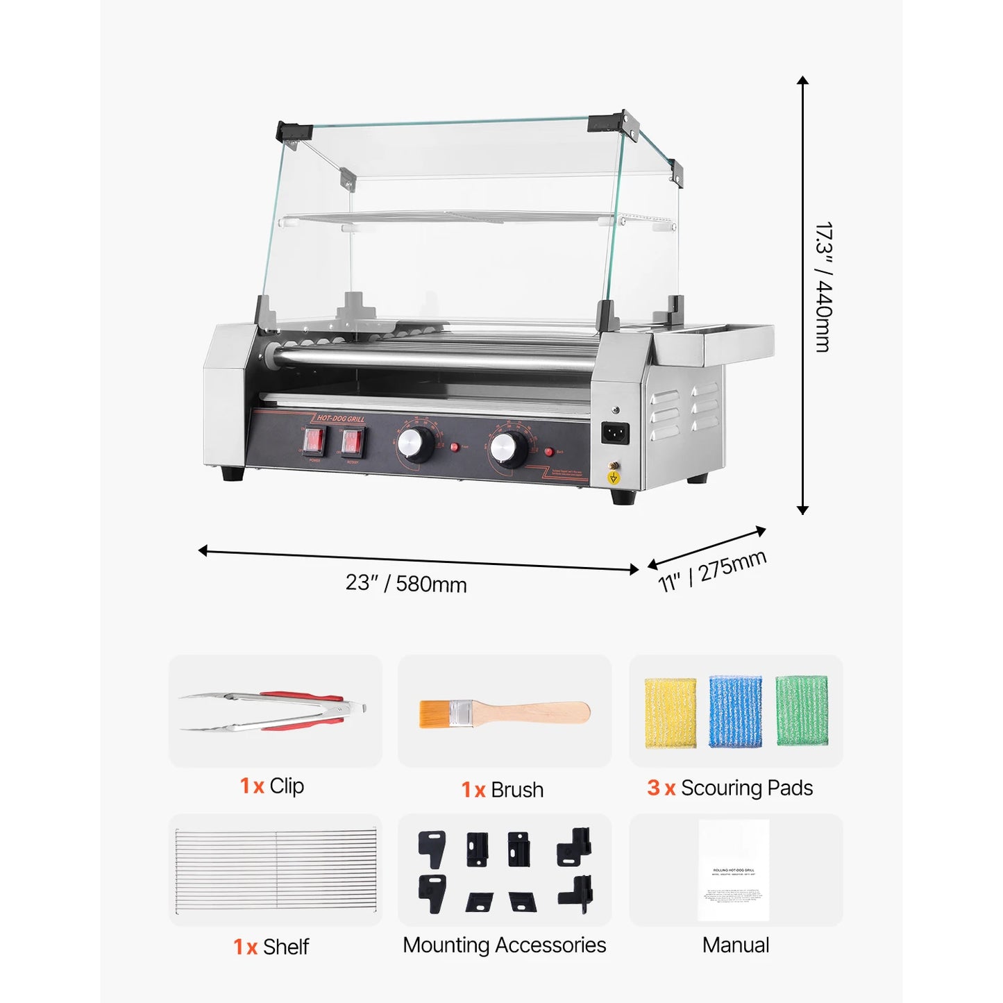 SucceBuy Hot Dog Roller Grill – 5, 7 or 11 Rollers, Stainless Steel, Dual Temp Control, Commercial Sausage Cooker