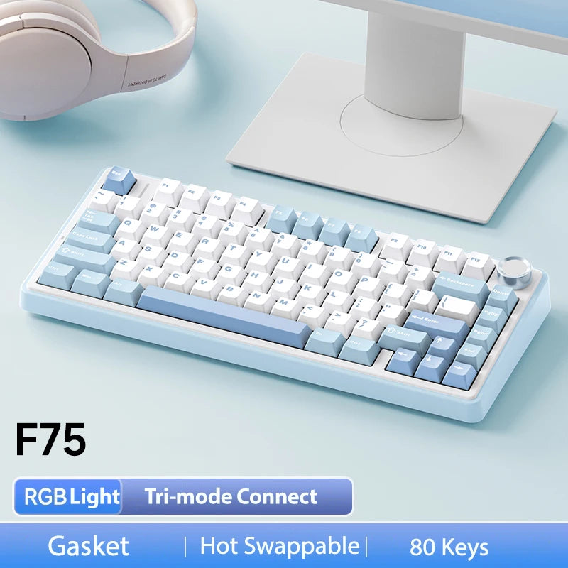 AULA F75 Mechanical Keyboard – 75% Layout, Tri-Mode (2.4G/BT/USB), RGB, Hot-Swap, PBT Keycaps