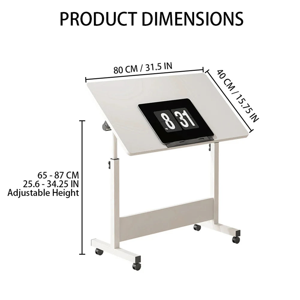 Mobile Standing Desk with Wheels – Adjustable Height 80x40cm Home Office Workstation