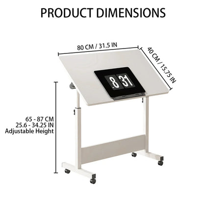 Mobile Standing Desk with Wheels – Adjustable Height 80x40cm Home Office Workstation