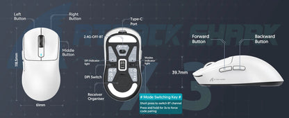 Attack Shark X3 Wireless Gaming Mouse – 49g, PAW3395, Triple Mode