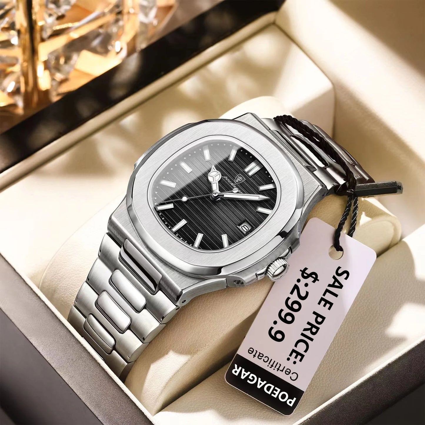 POEDAGAR Men's Luxury Sport Watch – Square Dial, Waterproof, Luminous, Date, Quartz