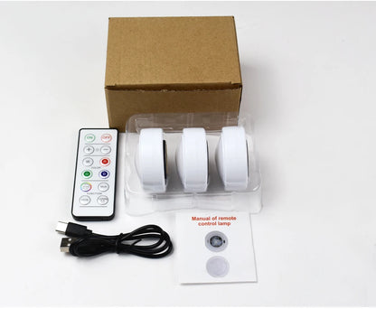 RGB LED Under Cabinet Light – 16 Colors, USB Rechargeable, Remote Control