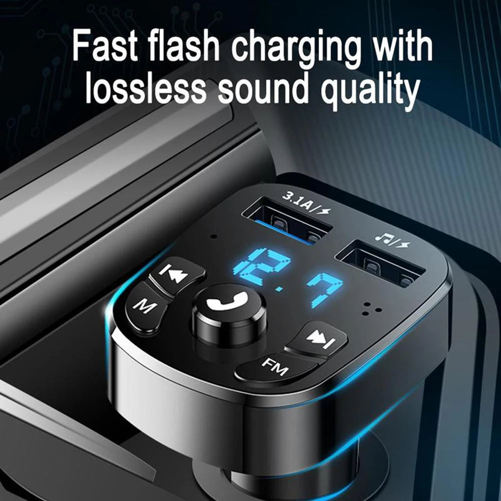 Bluetooth FM Transmitter Car Charger | 3.1A Fast Charging, Wireless Audio, MP3 Player, Dual USB