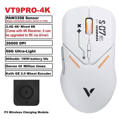 Rapoo VT9PRO Wireless Gaming Mouse – 68g Ultra-Light, PAW3395 26000DPI, 8K Polling, 8 Buttons