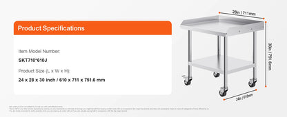 SucceBuy Commercial Stainless Steel Work Table | 4 Wheels, Heavy Duty Food Prep