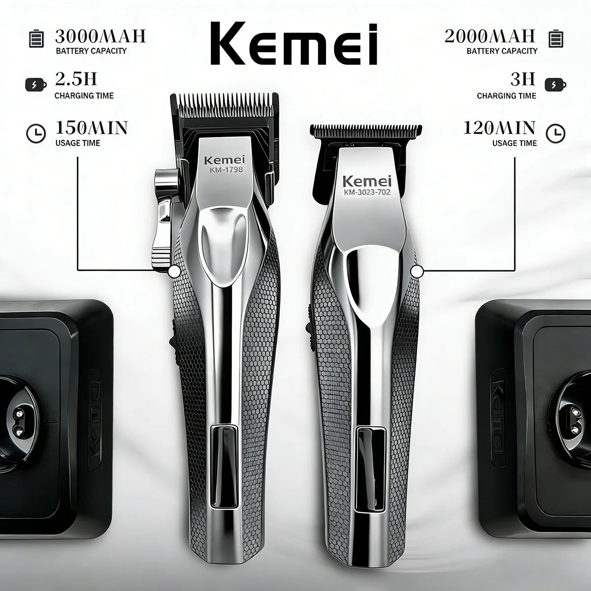 Kemei KM-3023 Professional Hair Clipper – 0mm Rechargeable Trimmer