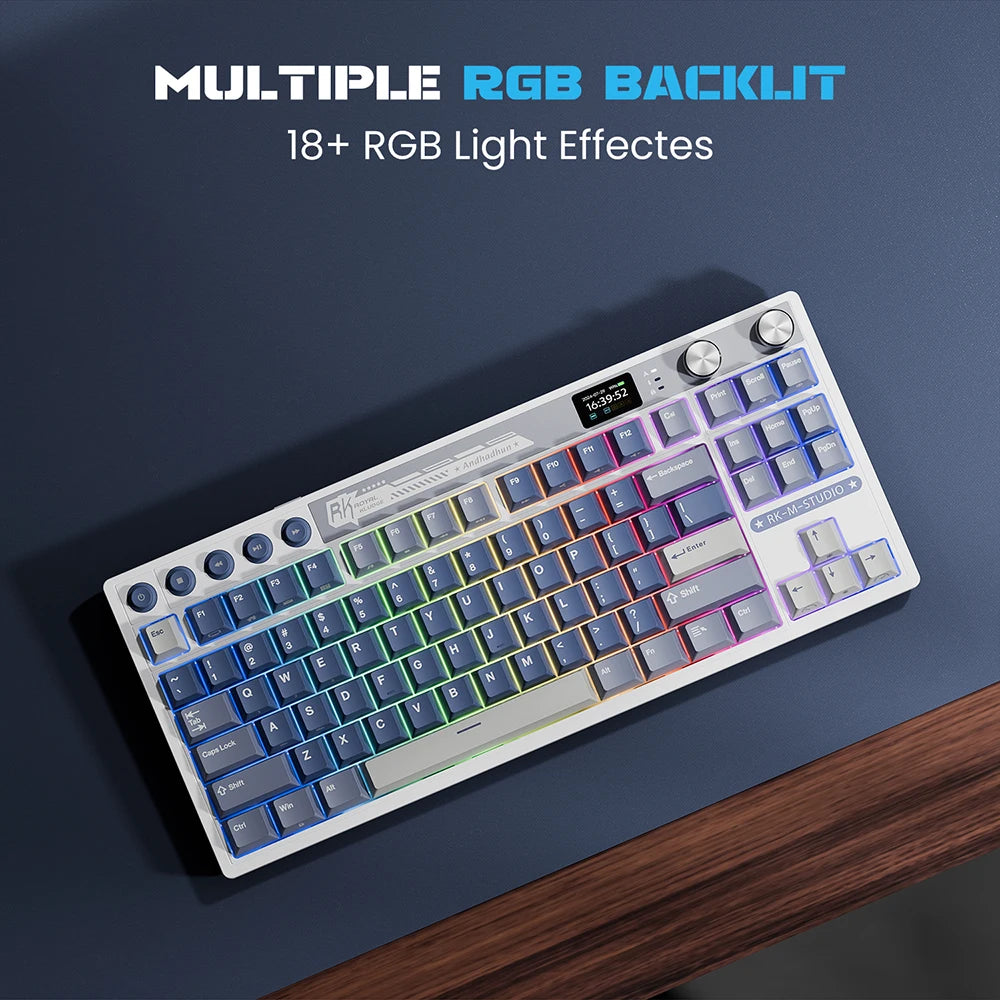 RK Royal Kludge M87 Wireless Mechanical Keyboard – 87 Key, Hot-Swap, BT/2.4G/USB-C, TFT Screen