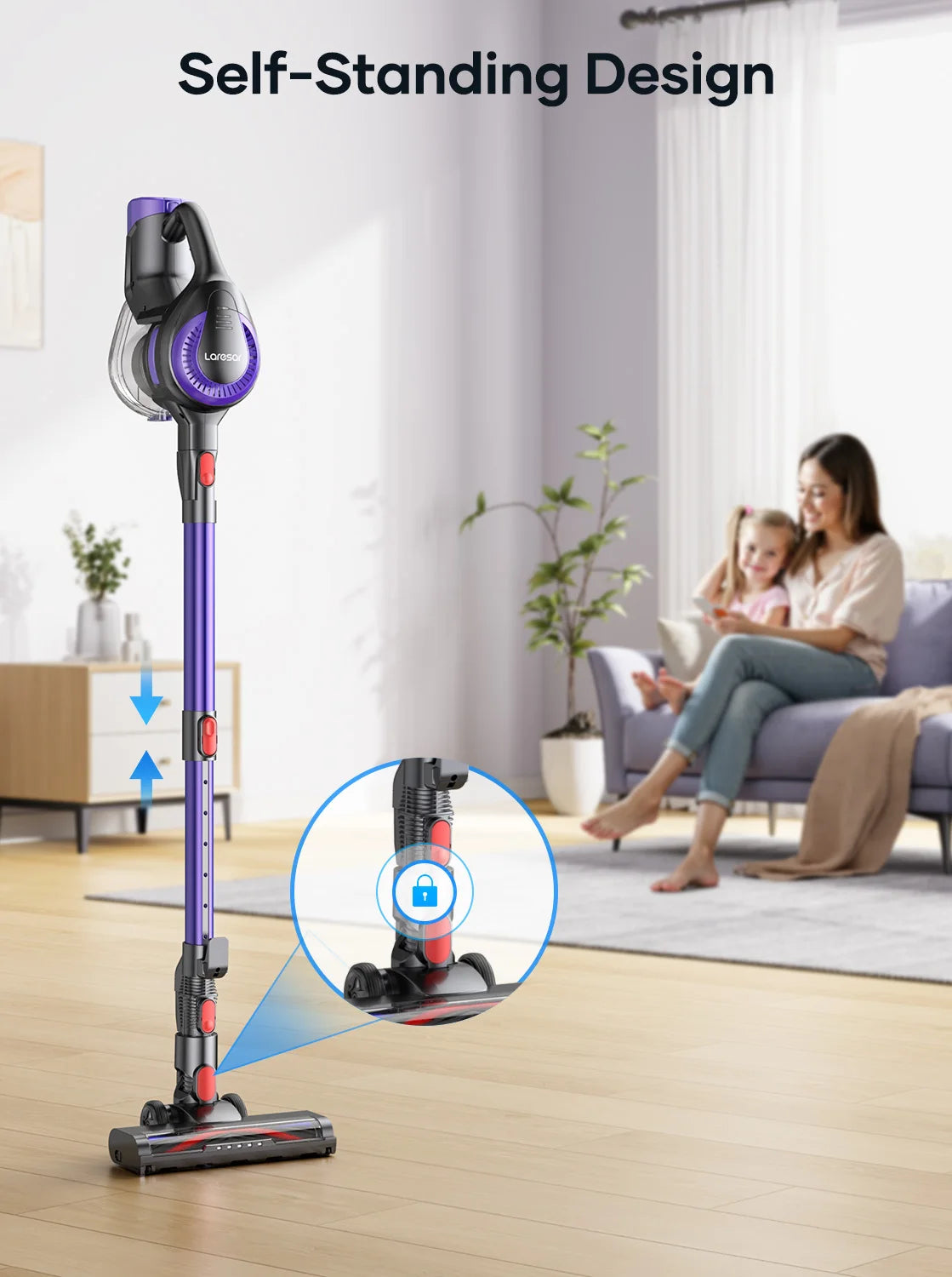 Laresar V10 Lite Cordless Vacuum Cleaner 38000Pa – 45 Min Runtime, EU Plug, for Carpets & Pet Hair