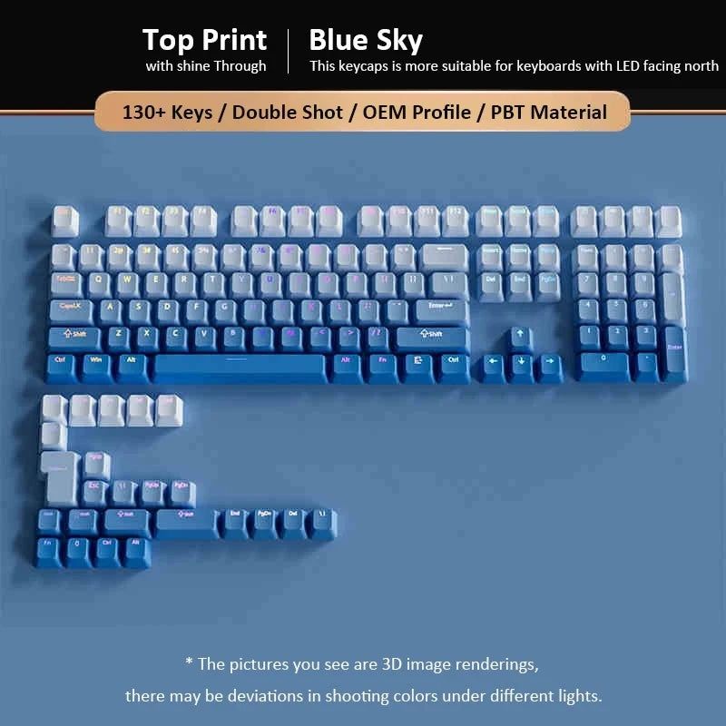 Cherry Profile PBT Keycaps 133+ Keys – White Side-Printed Shine-Through for MX Switches