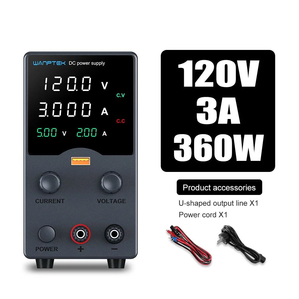 Wanptek Adjustable DC Lab Bench Power Supply – 30V/10A, 60V/5A, 120V/3A