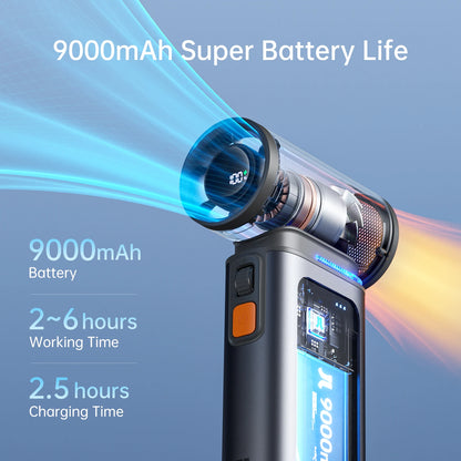 JISULIFE Portable Turbo Handheld Fan – 9000mAh, 100 Wind Speeds, LED Display, Outdoor Camping Fan (FA55)