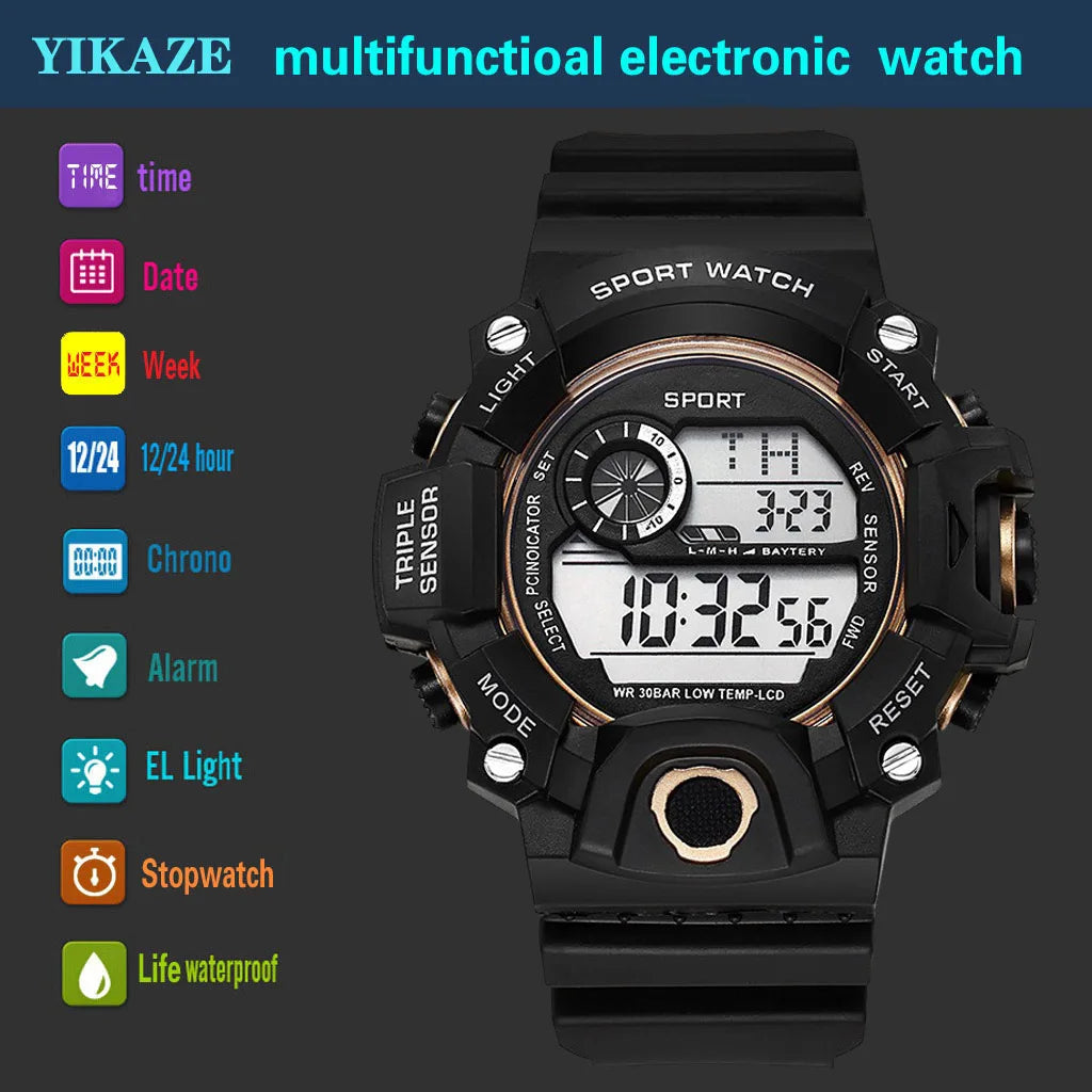 Men's R.E.D. Sports Electronic Wristwatch with large dial, luminous display, waterproof design, and alarm functionality.