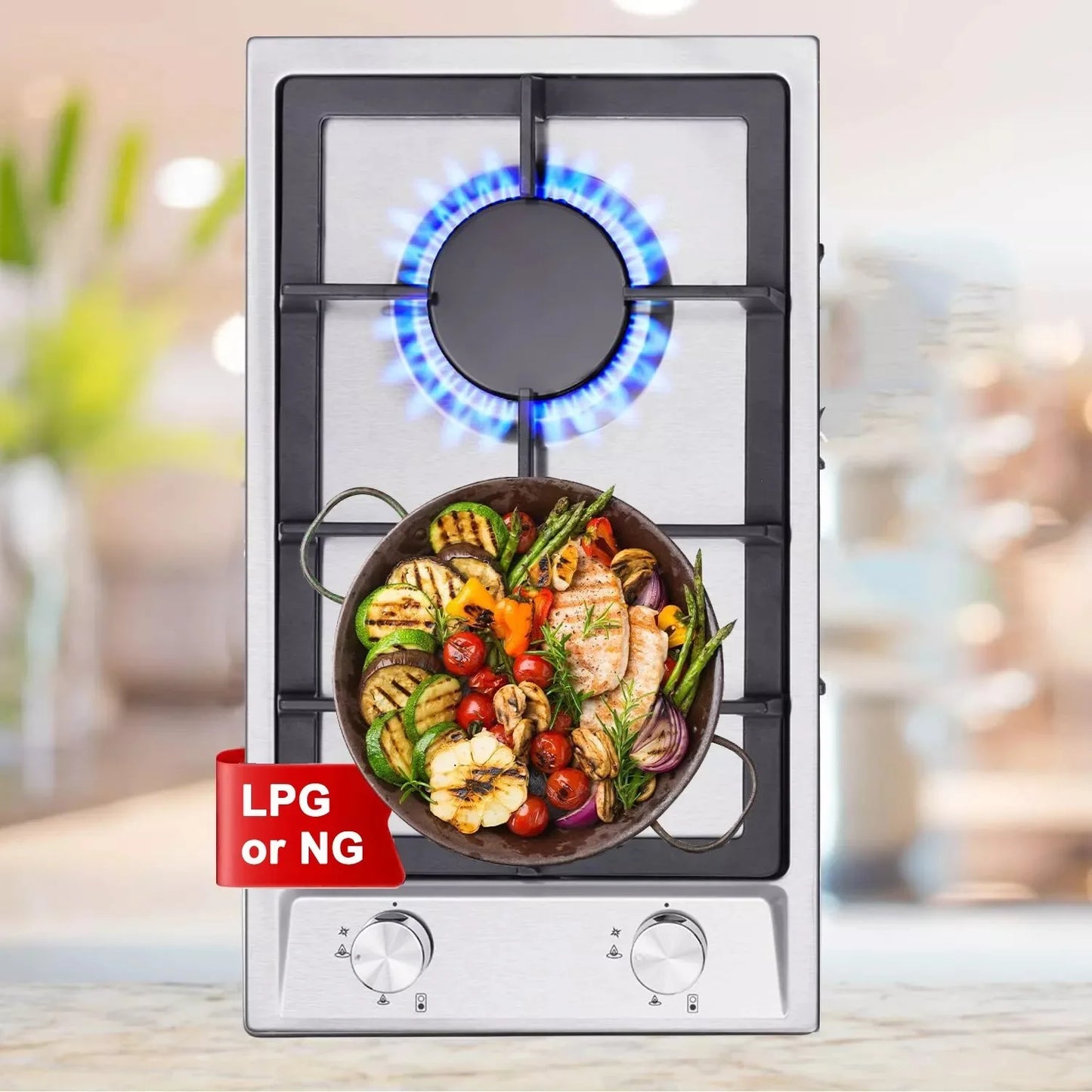 TopStrong 2-Burner Gas Hob | NG & LPG | Auto Flame Protection | Built-in | EU
