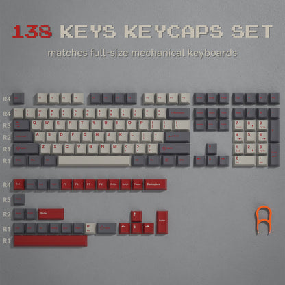 Retro dark red PBT keycap set with 126 keys for mechanical keyboards, featuring double shot cherry profile by R.E.D. Shopping