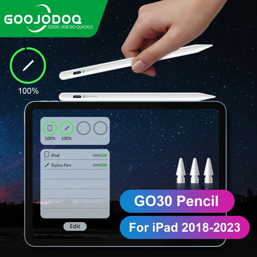 GOOJODOQ Bluetooth Stylus Pen for iPad | Apple Pencil 1 & 2 Compatible | Pro 11/12.9, Air 4/5, 2018–2023 | White / With Cover