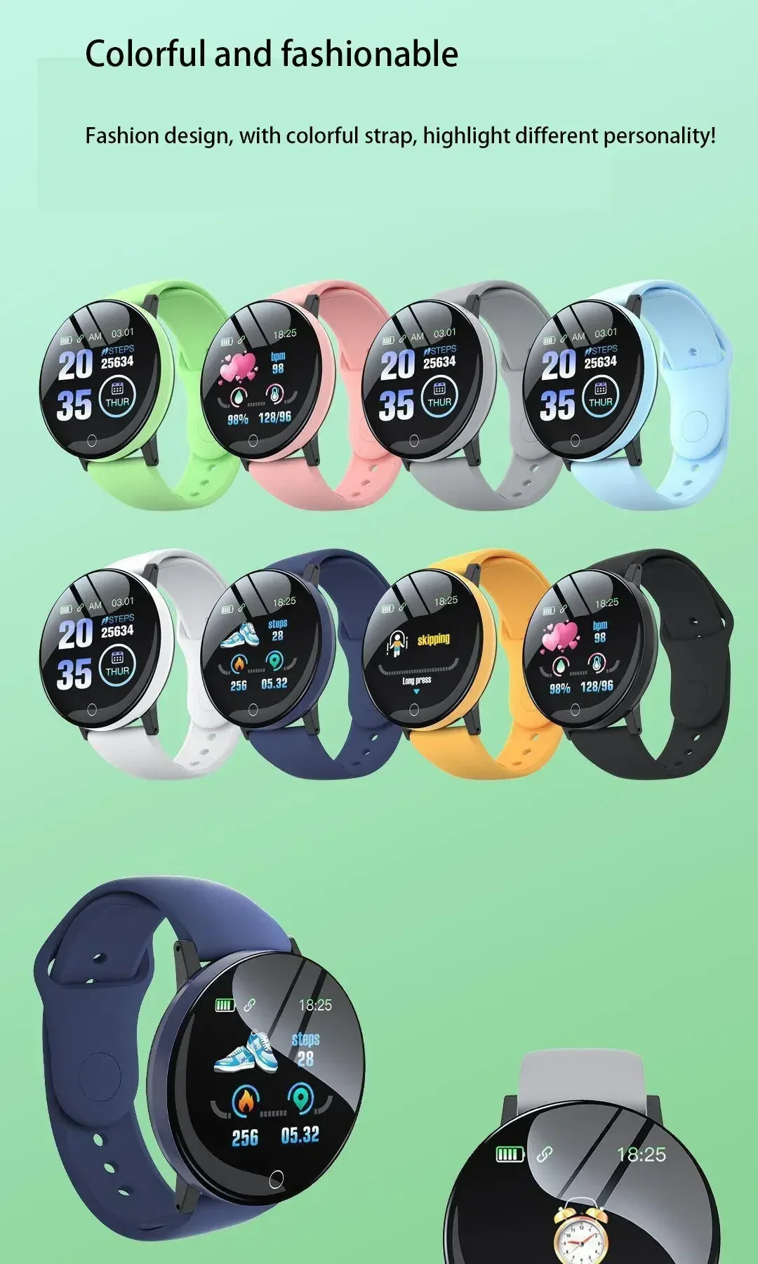 R.E.D. Shopping D18 smartwatch with circular color display, multiple sport modes, call and music control, wearable electronics