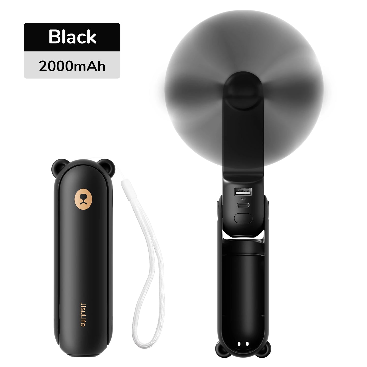 JISULIFE Portable Handheld Fan with Power Bank & Flashlight