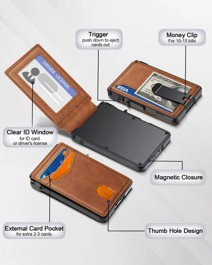 RFID Blocking Pop-Up Metal Wallet with Money Clip