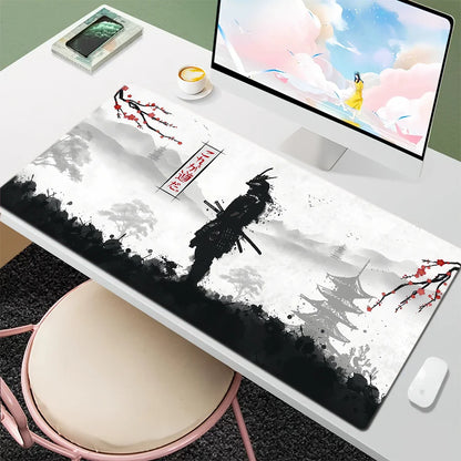 Large Japan Samurai Fantasy Mask mouse pad featuring a detailed samurai mask design, non-slip surface for gaming and desk use.