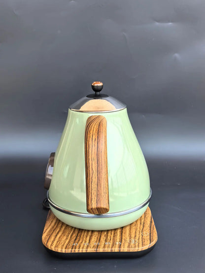 Vintage Wooden Grain Electric Kettle – 1.7L, 304 Stainless Steel, Temperature Control, 220V