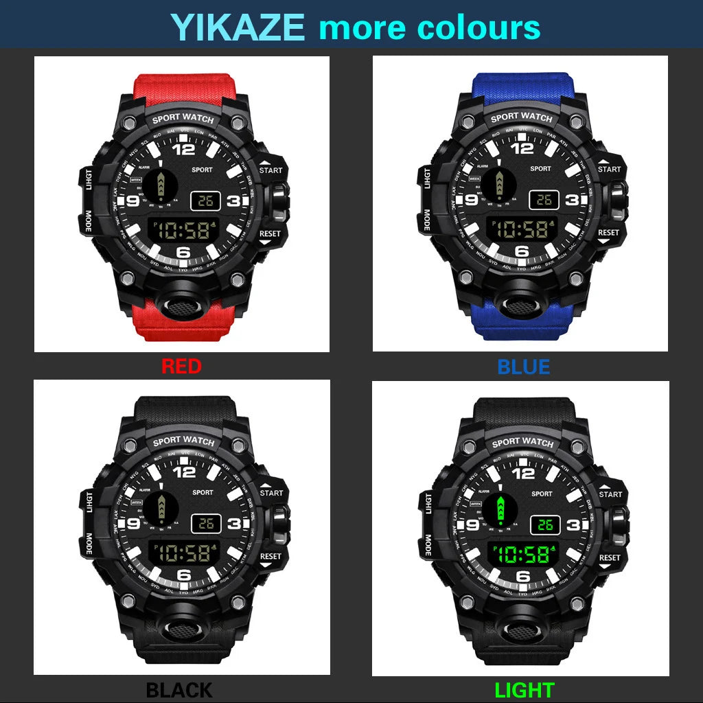Men's sports electronic wristwatch with large dial, waterproof, luminous display, and alarm from R.E.D. Shopping