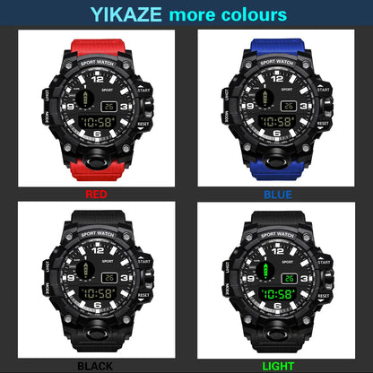 Men's sports electronic wristwatch with large dial, waterproof, luminous display, and alarm from R.E.D. Shopping