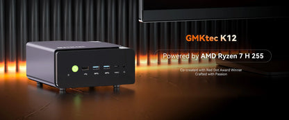 GMKtec K12 Gaming Mini PC – AMD Ryzen 7 H255, Radeon 780M, WiFi 6E, USB-C