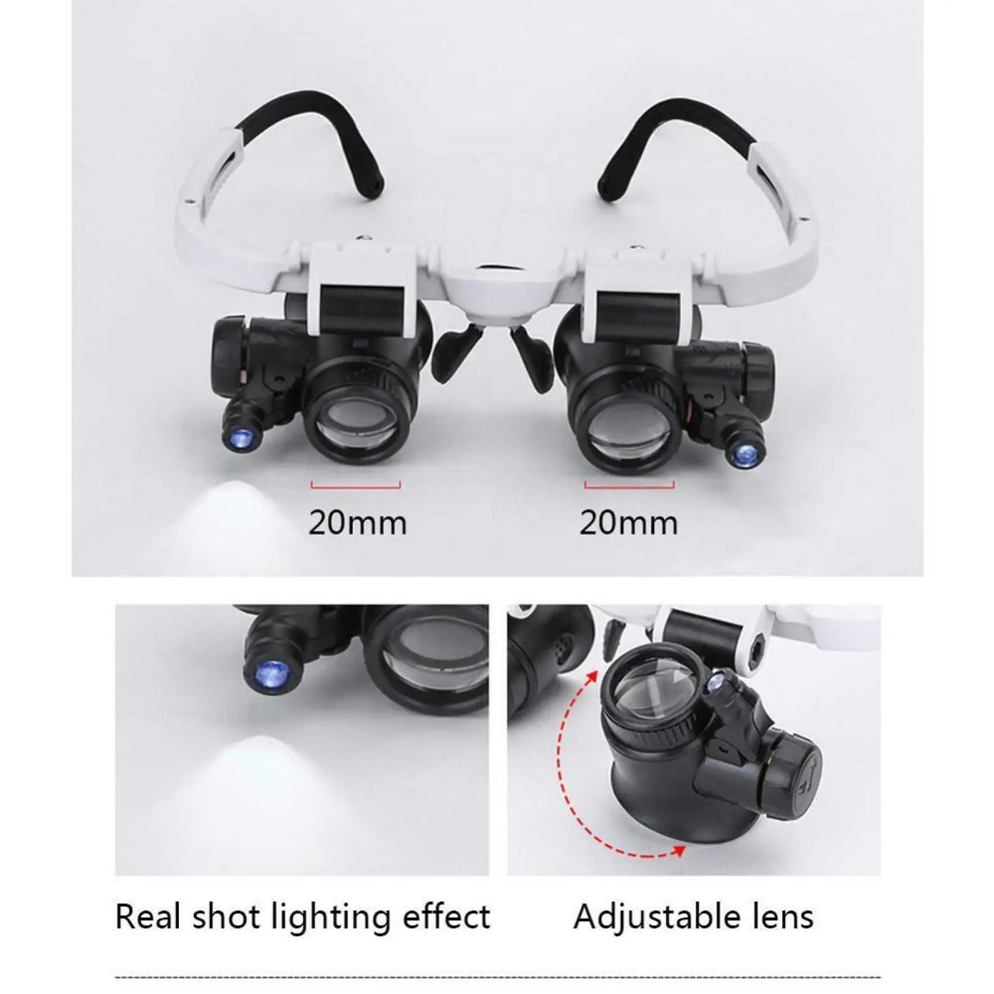 8X 15X 23X Adjustable Dual Lens Jeweler Loupe – Crystal Acrylic Eye Magnifier