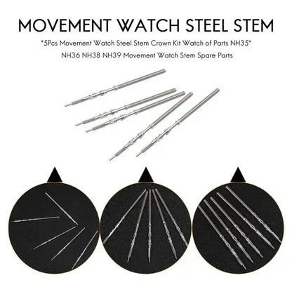 Stainless Steel Watch Crown Stem for NH35 / NH36 / NH38 / NH39 Automatic Movements