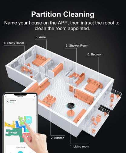 ABIR K30 Robot Vacuum Cleaner – Auto-Empty Dock, UV Spot Cleaning, 6500Pa, Multi-Floor Map