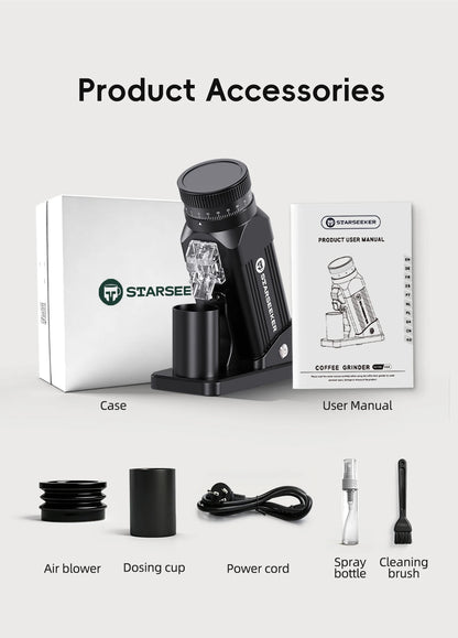 STARSEEKER E64 Electric Coffee Grinder | 64mm Titanium Flat Burr | Stepless | Black / Silver / White