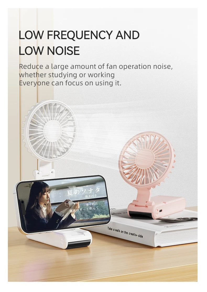 WO.Poblwc Handheld Mini Fan – 1800mAh Foldable, 5-Speed USB Rechargeable, Neck Hanging, Phone Stand, for Home & Outdoor