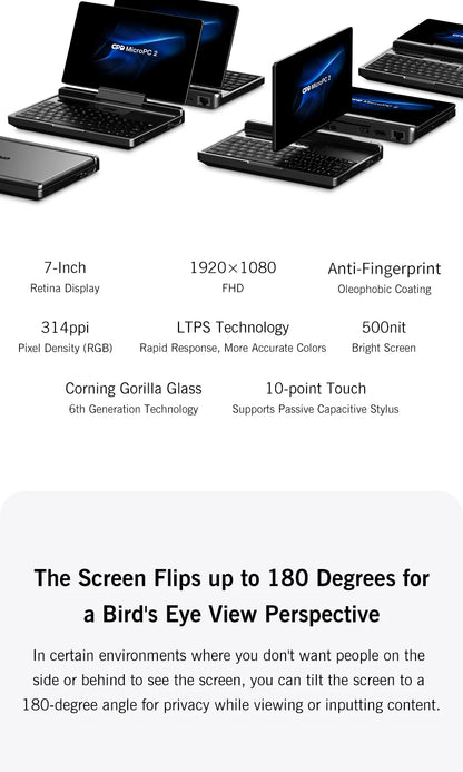 GPD MicroPC 2 – 7" Mini Laptop, Intel i3 N300, 16GB DDR5, 512GB SSD, Windows 11