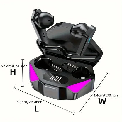 R.E.D. Shopping X15 TWS gaming earbuds with Bluetooth 5.3, hybrid drivers, and noise reduction in black.