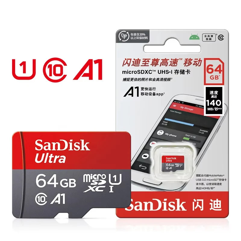 SanDisk Micro SD Card – 32GB to 512GB Class 10 A1 UHS-I