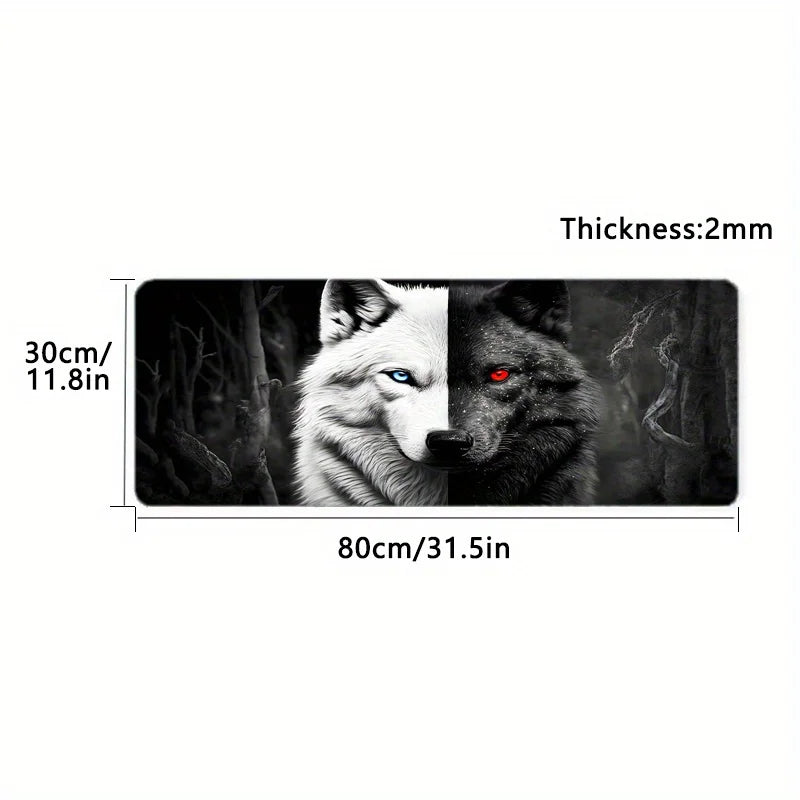 Large Gaming Mouse Pad Black and White Wolf King Design Non-Slip Base Heavy Duty for Desktop Laptop desk pad office accessories
