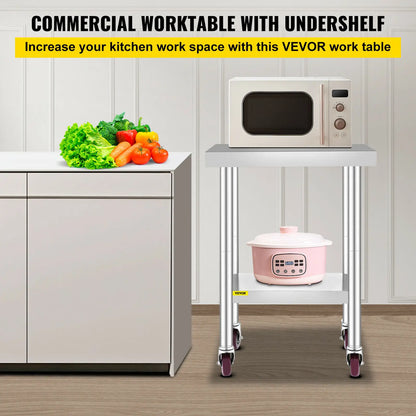SucceBuy Stainless Steel Commercial Kitchen Worktable – Shelves & Caster Wheels