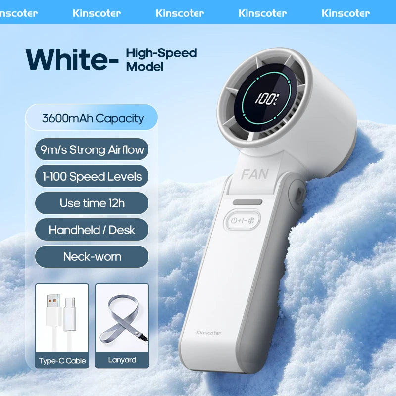 KINSCOTER Foldable Handheld Fan – 3600mAh, 100-Speed, Ice Cooling