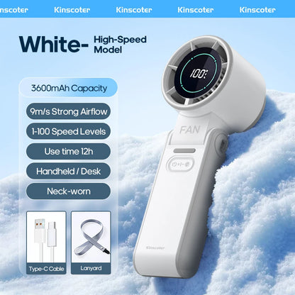 KINSCOTER Foldable Handheld Fan – 3600mAh, 100-Speed, Ice Cooling