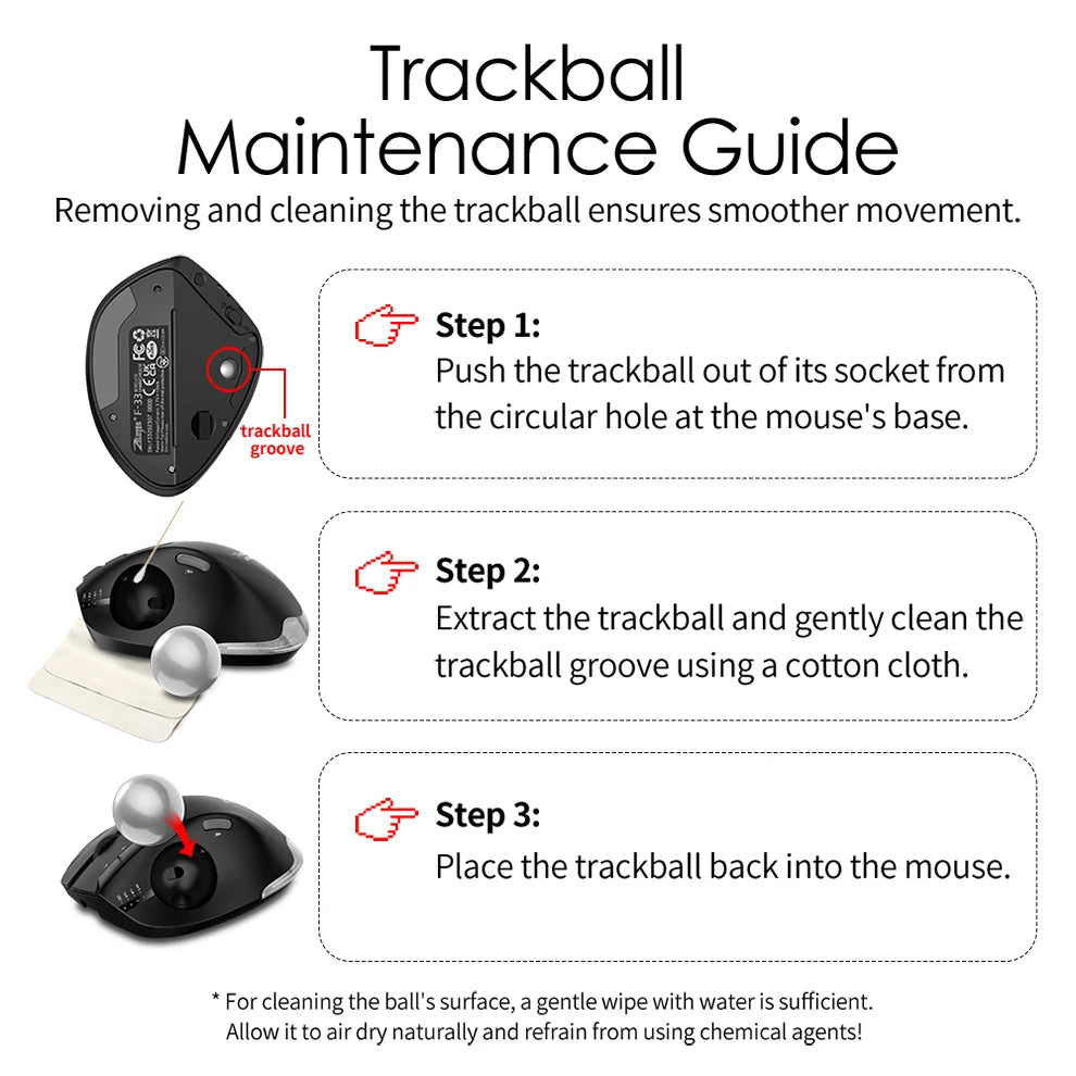 Wireless Bluetooth Trackball Mouse – RGB, 2.4G, Ergonomic, 3-Device Connection for PC & iPad