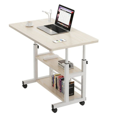 Adjustable Bedside Laptop Desk with Rolling Wheels – Mobile Standing Desk, Multi-Layer Storage, Height Adjustable