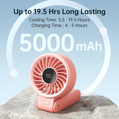 JISULIFE 3-in-1 Portable Handheld Fan – 5 Speeds, LED Display, 3600/5000mAh, Hand/Desk/Neck
