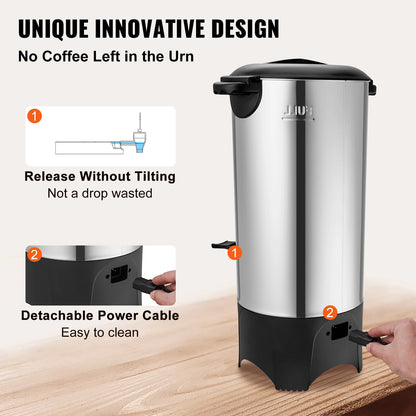 SucceBuy 50-Cup Commercial Coffee Urn – 1000W Stainless Steel Large Dispenser