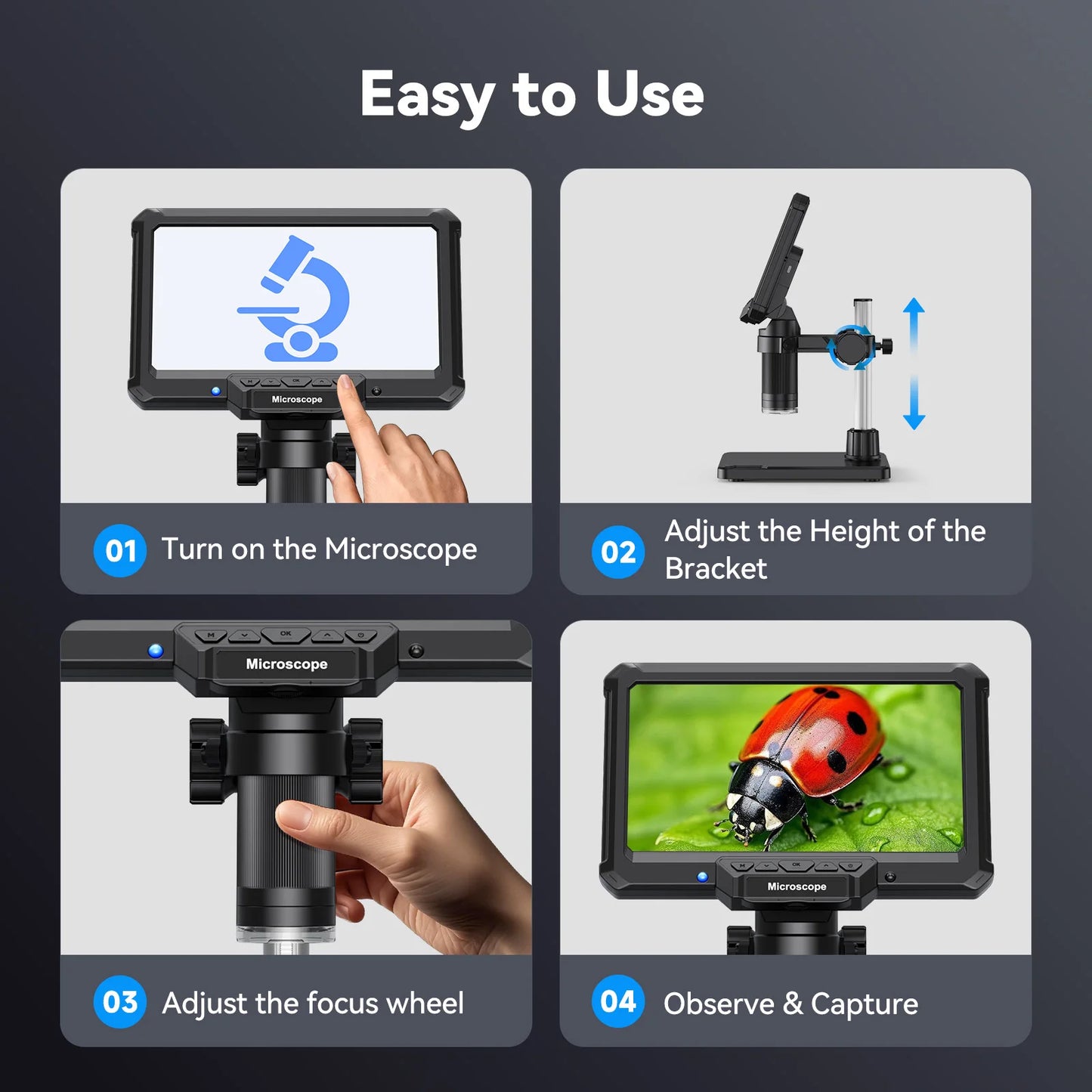 7" 1200X 16MP HD Electronic Digital Microscope – Camera for PCB, Phone & Coin Inspection
