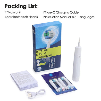 Sonic Rechargeable Electric Toothbrush – 5 Modes, 4 Brush Heads, Waterproof