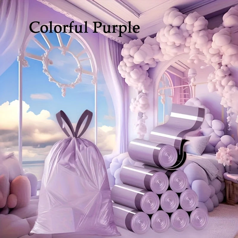 Purple Drawstring Trash Bags 100-Pack | 8L Thick Leak-Proof Garbage Bags